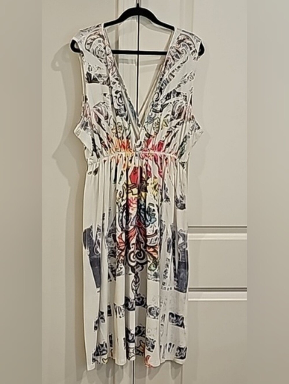 Daniel Benjamin Plunging V & Wrap Front Multicolored Print Dress